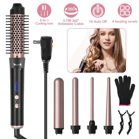 5-in-1 Curling Wand Set – Adjustable Heat & Interchangeable Barrels