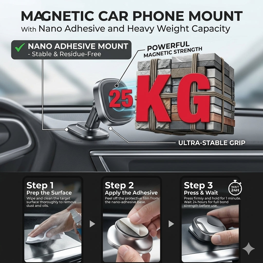 Adjustable Magnetic Car Phone Holder – 360° Mount
